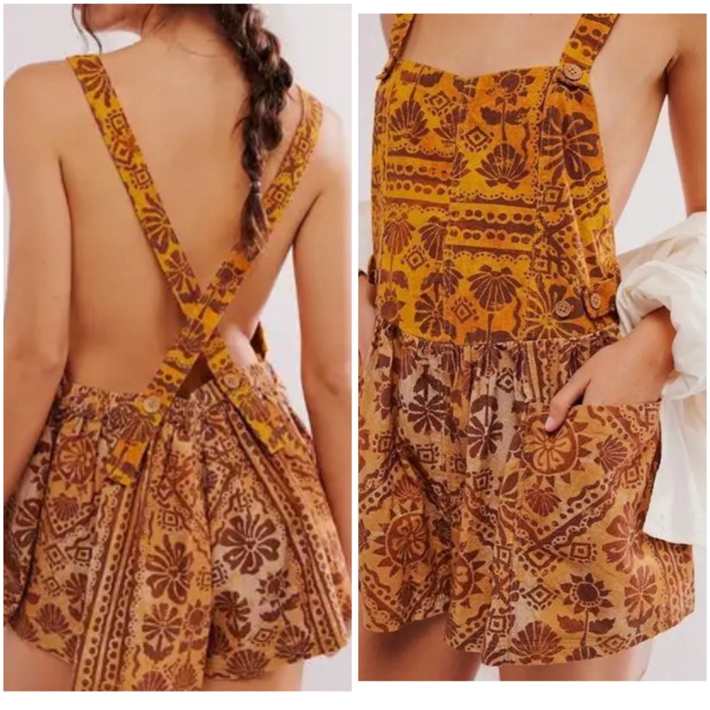 Free People Brown and Orange Patterned Romper